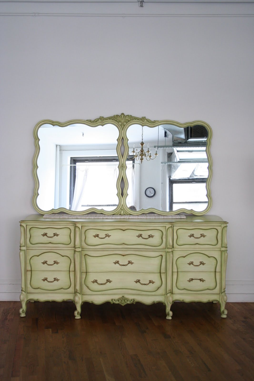 French Provincial Dresser And Mirror Furnish Green